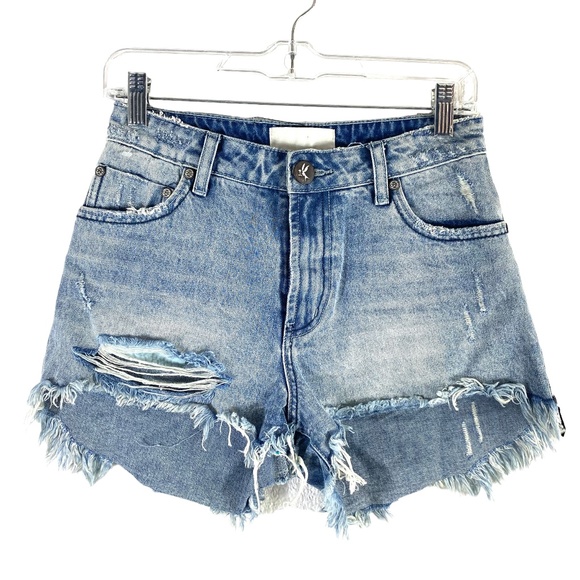One Teaspoon Pants - One Teaspoon Bonita Light Wash High-Waisted Denim Distressed Shorts SZ 26